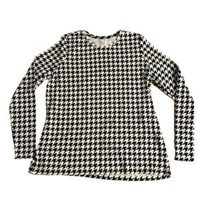 Kim Rogers Black And White Houndstooth Long Sleeve Top